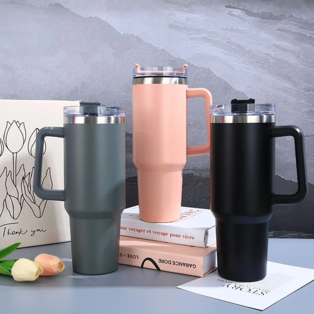 1200Ml Travel Tumbler with 2 Straw (1steel & 1 plastic)